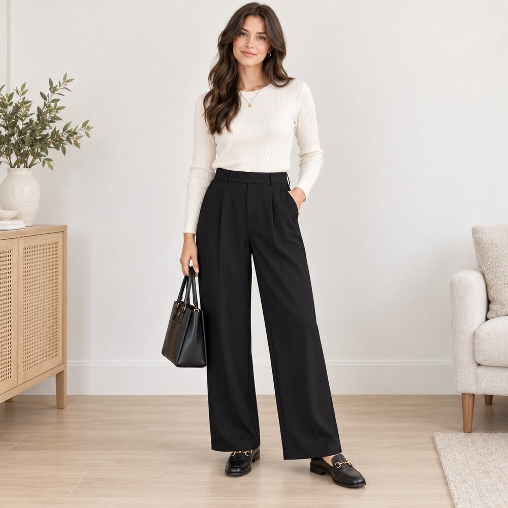 Halara Pleated Pants Women’s Small Black Pull On Comfort Work Wear Wide Leg NWOT